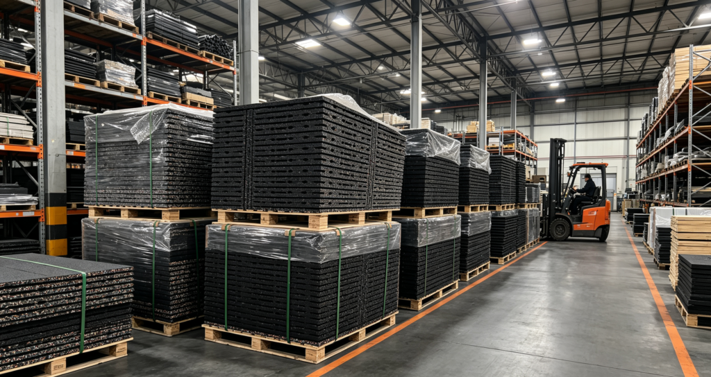 Packing the rubber flooring manufacturing process